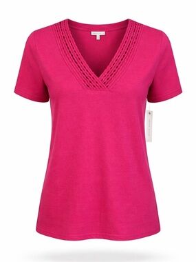 🛍️ Tribal Pink V-Neck Lace Top NWT XS S M XXL Relaxed Fit
